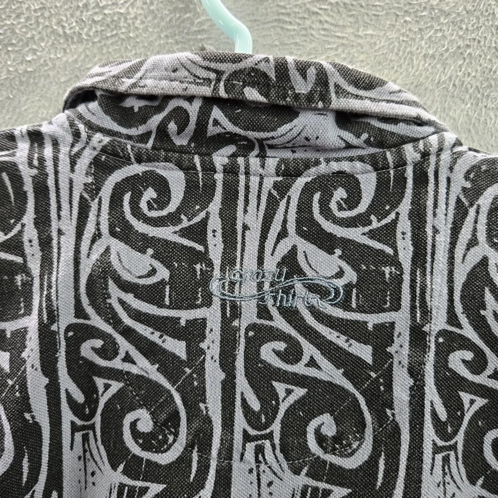 Crazy Shirts Men Polo XL Black Geometric Hawaiian Shirt‎ Short Y2K